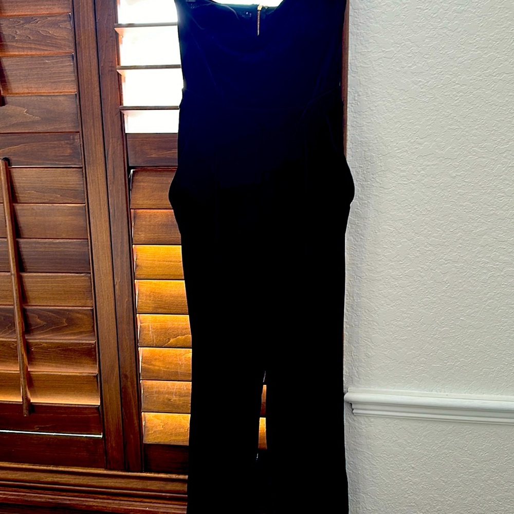 Black velvet strapless jumpsuit size 4 petite
